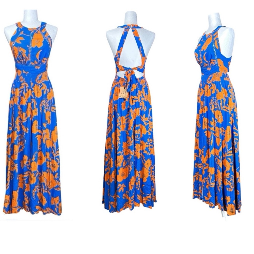 Anthropologie Abel the Label Charlie Floral Halter Slit Cutout Maxi Dress SZ